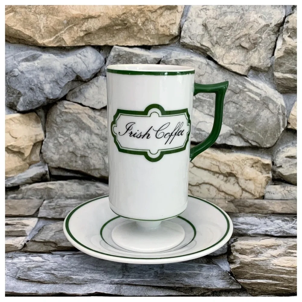 #01 Vintage Irish Coffee Cup Saucer Knobler Japan Porcelain Flute Pedestal Demi